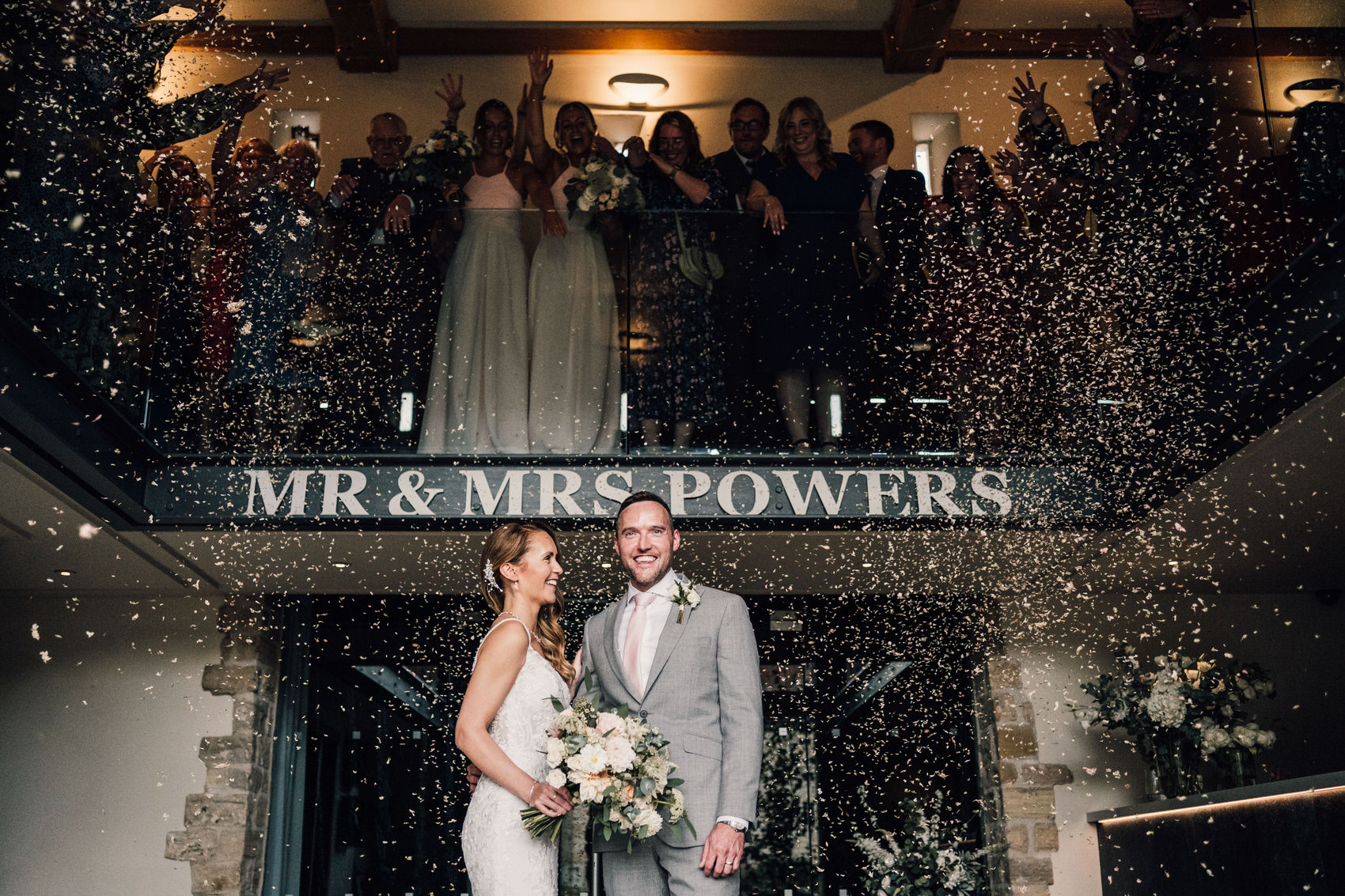 The priory barn wetherby wedding photographer shot of confetti
