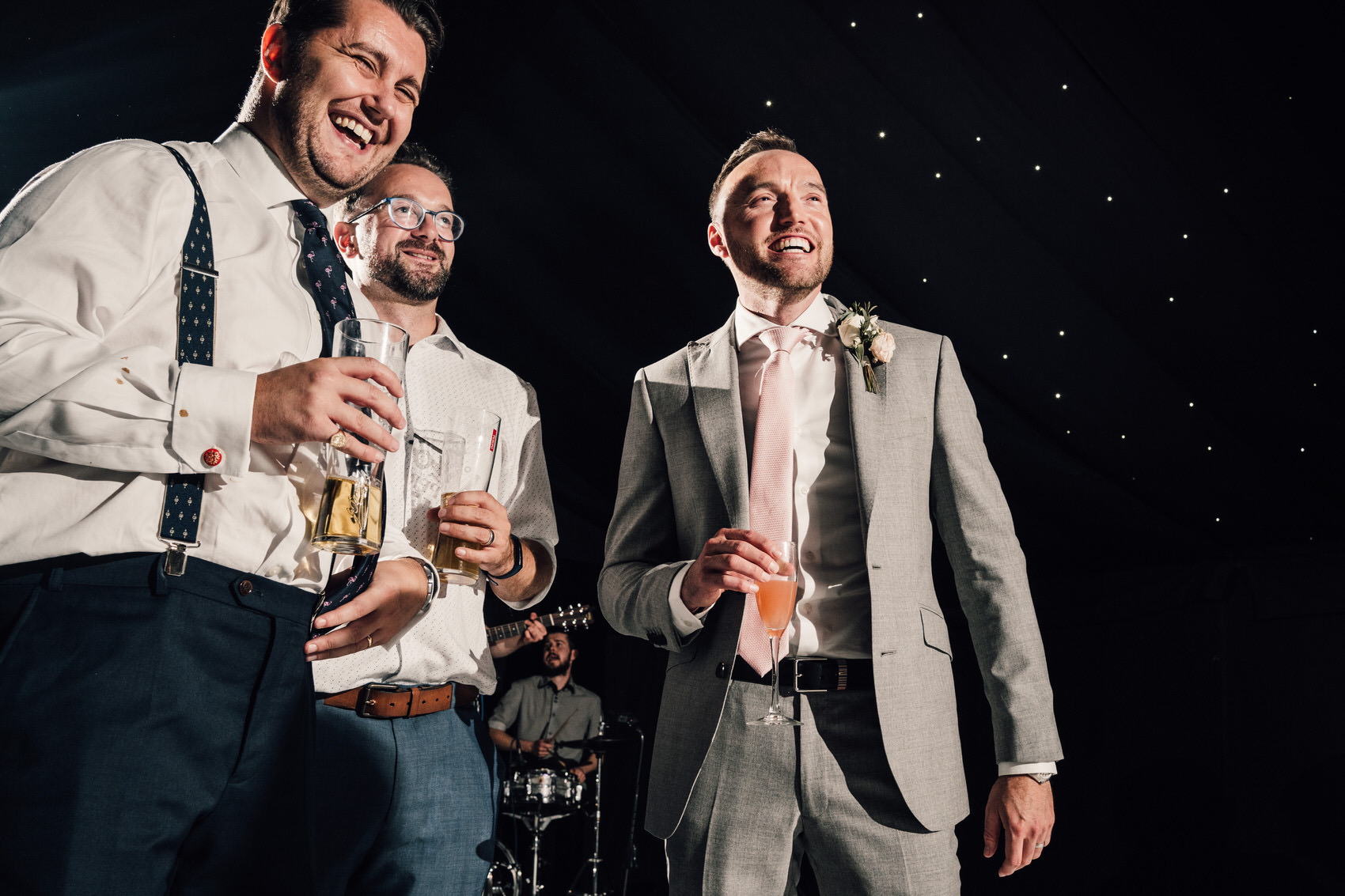 groom and friends on dancefloor at The priory barn wetherby